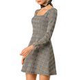 thumbnail image 4 of INSPIRE CHIC Robe à Carreaux Ligne A à Encolure Carrée à Manches Longues d'Automne pour Femme m Brun, 4 of 8