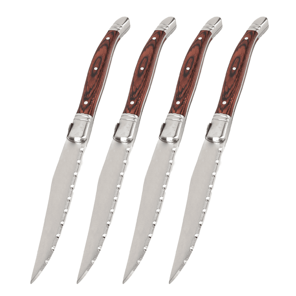 Steak Knives Set of 4,Black And Triple Rivet Fine-Edge Stainless Steel Sharp Blade Flatware Steak Knife Set,For Restaurant Tableware Kitchen Camping, Dishwasher Safe