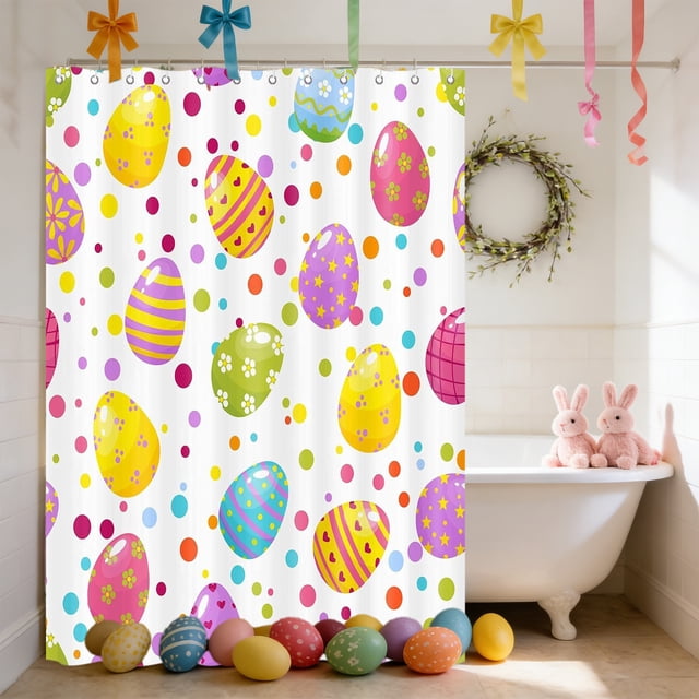 Tdxkok Rideau de Bain de Pâques Linge de Bain Sans Perçage avec 12 Crochets Décor de Pâques Extérieur Intérieur