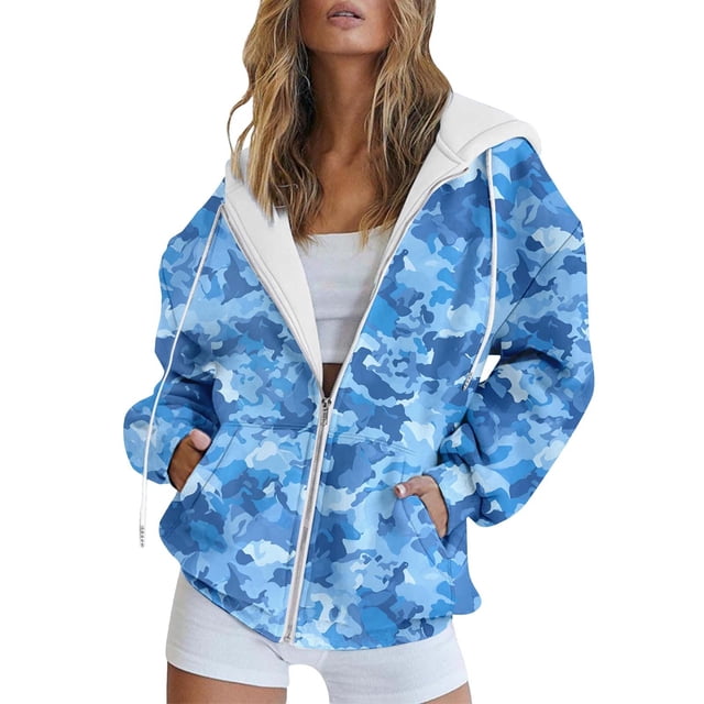 WZXFASHION Women'S Fashionable And Simple Zipper Hooded Drawstring Pocket Cardigan Sweatshirt Clearance Sales pullover zip up hoodie