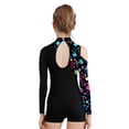 thumbnail image 2 of YONGHS Kids Girls Gymnastics Glitter Unitard Cold Shoulder Long Sleeve Rhinestones Color Block Patchwork Leotard Star Black 14, 2 of 5