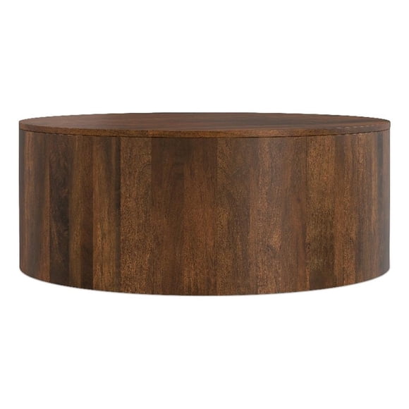 Pemberly Row Drum Coffee Table in Mango Wood Walnut Brown 36 in Wide