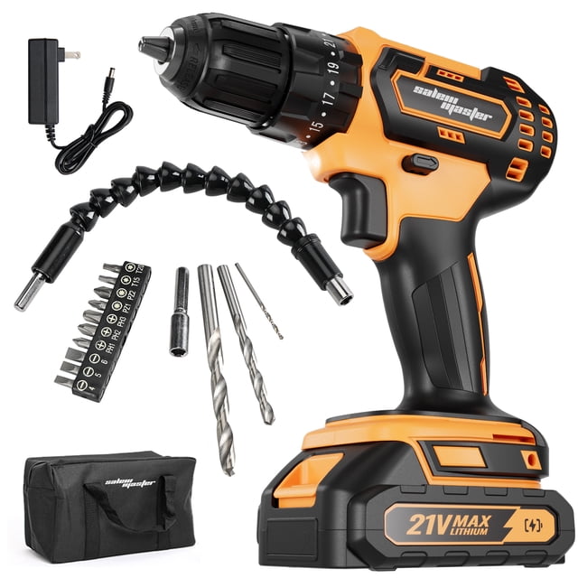 SALEM MASTER Electric Drill Driver 21V Max 3/8'' Portable Cordless Drill for Home Improvement & DIY Projects(1 Battery)