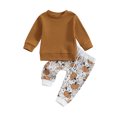 thumbnail image 1 of Faithtur Toddler Girls Halloween Pants Sets Solid Color Long Sleeve Tops Pumpkin Print Drawstring Pants Sets, 1 of 9