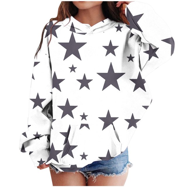 RXIRUCGD Sweat à Capuche Imprimé à Manches Longues pour Enfants, Col Rond, Adapté aux Garçons et Filles Âgés (Blanc, Taille : 7-8 Ans)