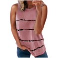 thumbnail image 1 of MRULIC T-Shirts pour Femmes Mode T-shirt Ample Sans Manches pour Femme Col Rond Hauts à Imprimé Rayé T-Shirts pour Femmes Rose + US:4-6, 1 of 3