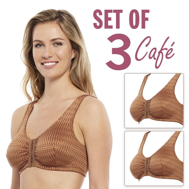 Carole Martin Soutien-gorge de Confort à Liberté Complète Sans Armatures à Fermeture avant Style 7218 Ensemble de 3 - Café 44