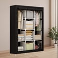 thumbnail image 4 of Black Dustproof Closet Wardrobe Multifunctional Fabric Storage Cabinet Assembly Organizer For Home Bedroom Portable Space Saving Storage Solution Easy Setup H-18 Black, 4 of 6