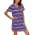 thumbnail image 1 of Ketyyh-chn99 Ensemble de Pyjama pour Femmes Shorts Chemise de Nuit à Manches Courtes à Rayures Imprimées Col Rond Mignonne Nuisette Confortable Robe de Nuit Violet,P, 1 of 4
