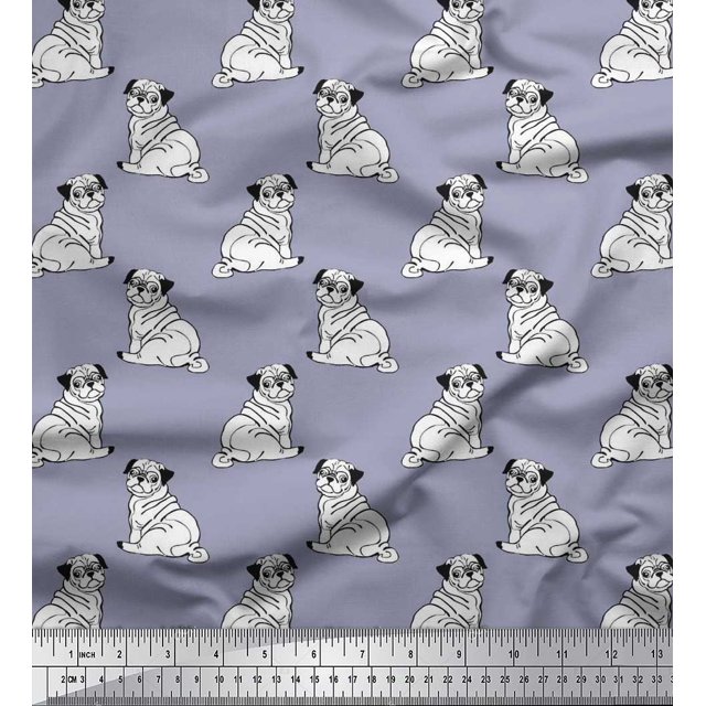 Soimoi Cotton Voile Fabric Pug Dog Print Sewing Fabric Yard 56 Inch Wide