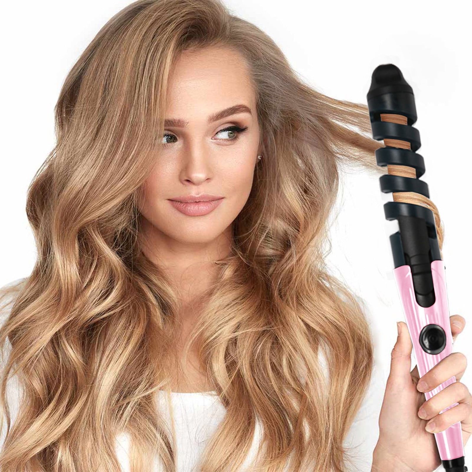 Hxlamzoo Curling Iron, Rotating Curling Iron, 2024 Fast Heating Ceramic Auto Crimper Hair Tool, Rechargeable Curling Iron Wand, Detangle Scald-Free Fast Heating for Hair Styling