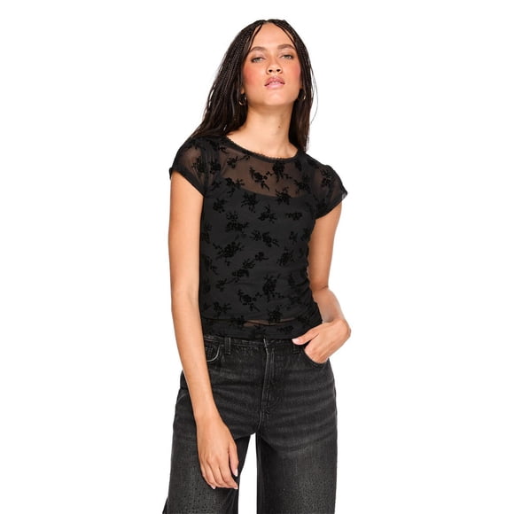 No Boundaries Women's Flocked Mesh Top