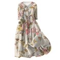 thumbnail image 1 of Pisexur Robe d'Automne pour Femme 2024 Mode Robe de Retour à la Maison à Imprimé Floral Manches Courtes Col Rabattu Robe Maxi Décontractée Fluide Tunique à Col en V Boutonnée avec Cordon Robe de Vacances Robe Grande Taille P-4TG, 1 of 3