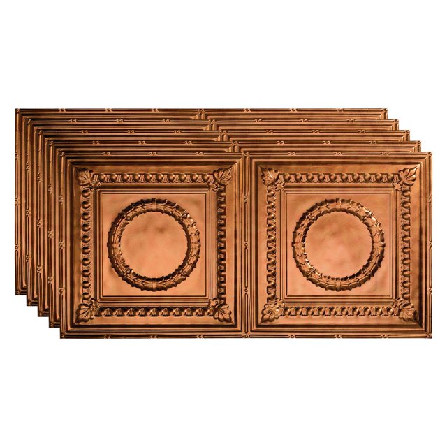 Fasade Rosette Vinyl 2ft x 4ft Glue Up Ceiling Panel Antique Bronze 5 Pack