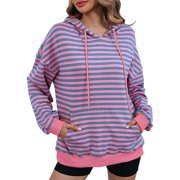 Rbaofujie Sweater Hoodie Women Fashion Casual Print Round Neck Loose Long Sleeve Textured Hoodies Sweatshirt Purple Womens Sweater Tops