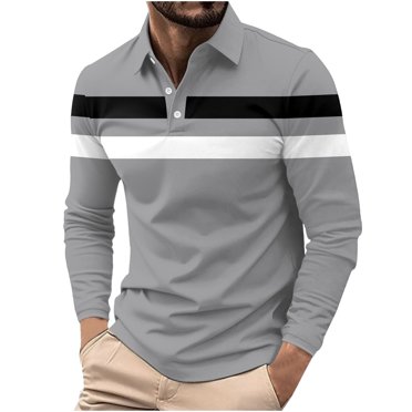 LNWUY (S-5XL) Big and Tall Mens Shirts Long Sleeve Color Block T Shirt Spring and Autumn Lightweight Casual Golf Shirts Gray XXL