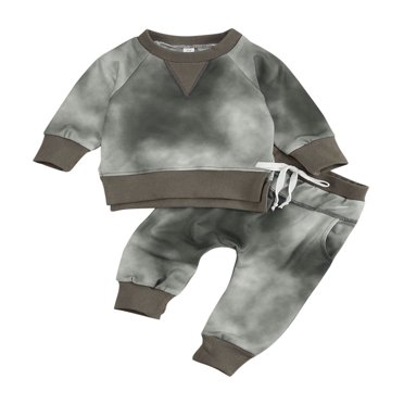 EIMELI Ensembles pour Nouveau-Né Garçon Chandail Haut Pantalon Long Pyjamas 2 Pcs Vêtements Teinture sur Nœuds Gris 0-6 Mois