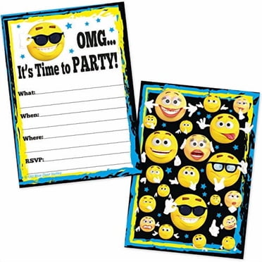 Old Blue Door Invitations Emoji pour Fête d'Anniversaire pour Enfants - (20 Unités avec Enveloppes) - Visages Souriants Emoticon - Fournitures de Fête Emoji pour Garçons et Filles - Anniversaire, Remise des Diplômes, Fête d'Ado