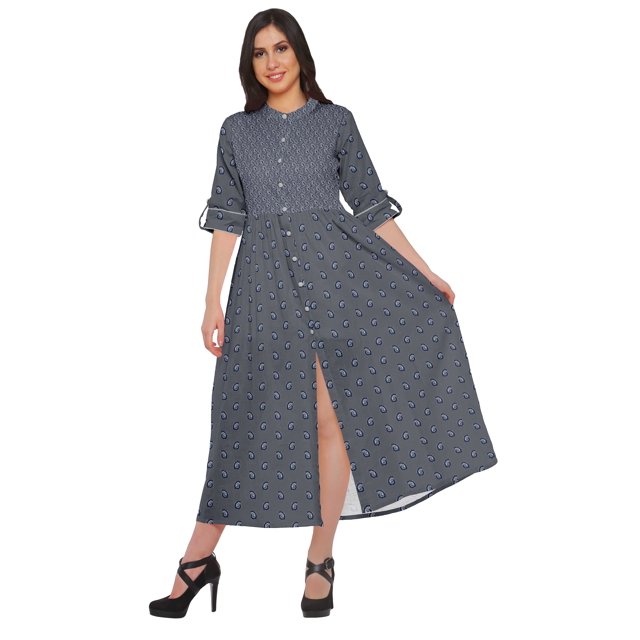 Moomaya Robe Kurti d'Été à Manches Courtes Imprimée, Tunique Ligne A pour Femmes