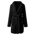 thumbnail image 4 of Penkiiy Womens Plush Soft Robe Warm Fleece Shawl Collar Bathrobe Fluffy Long Robes with Pockets S Black, 4 of 6