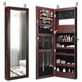 thumbnail image 2 of Gymax Wall Door Mounted Lockable Jewelry Cabinet with LED Lights and Protective Fabric Lining, Brown, 2 of 10
