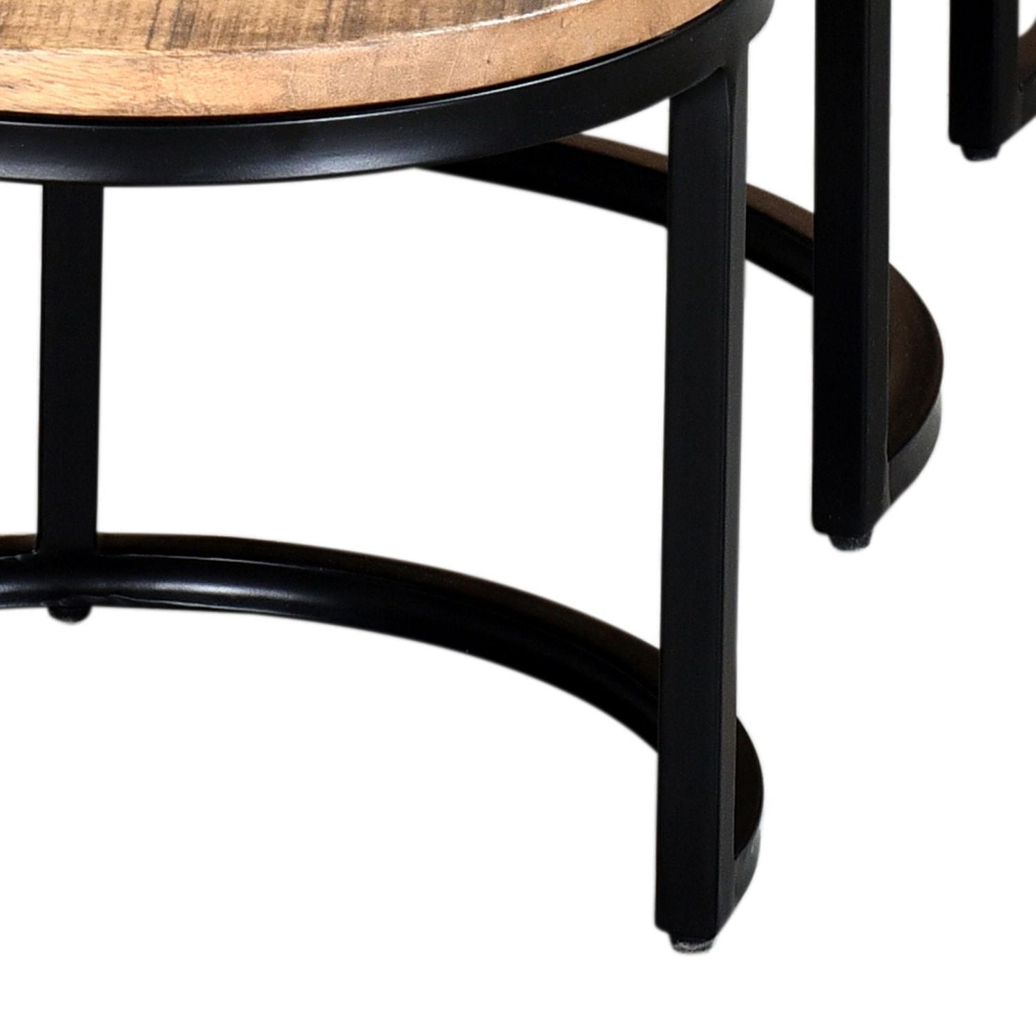 Ensemble de tables de salon rustiques modernes en bois massif et en fer, ensemble de 3 – naturel et noir