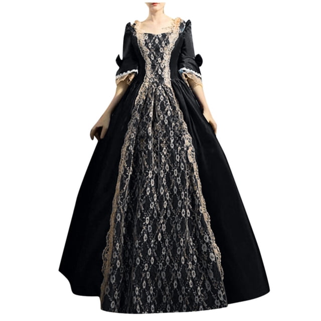 Huanglei Robe pour Femme Style Rétro Couleur Unie Manches Trompette Longue Robe de Princesse