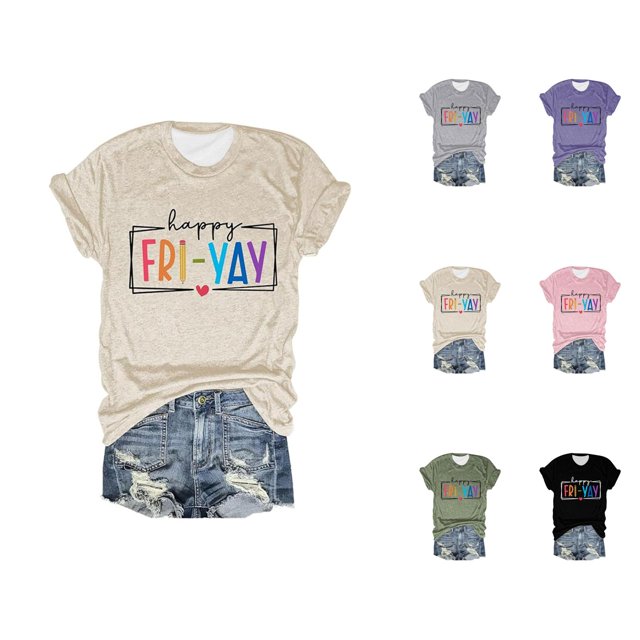 T-shirts pour Femmes « Happy Friday Teacher » 2026, Mode d'Été, Manches Courtes, Col Ras du Cou, T-Shirts Graphiques Amusants « Friday Weekend »