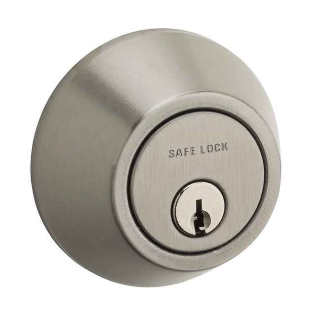 Safelock Pêne Dormant à Cylindre Simple en Fini nickel Satiné avec Trou de Serrure Orienté vers l'Avant et Gravure « Safe LOCK », Conçu pour une Prise Universelle et une installation Facile comme Quincaillerie de Porte Fiable.
