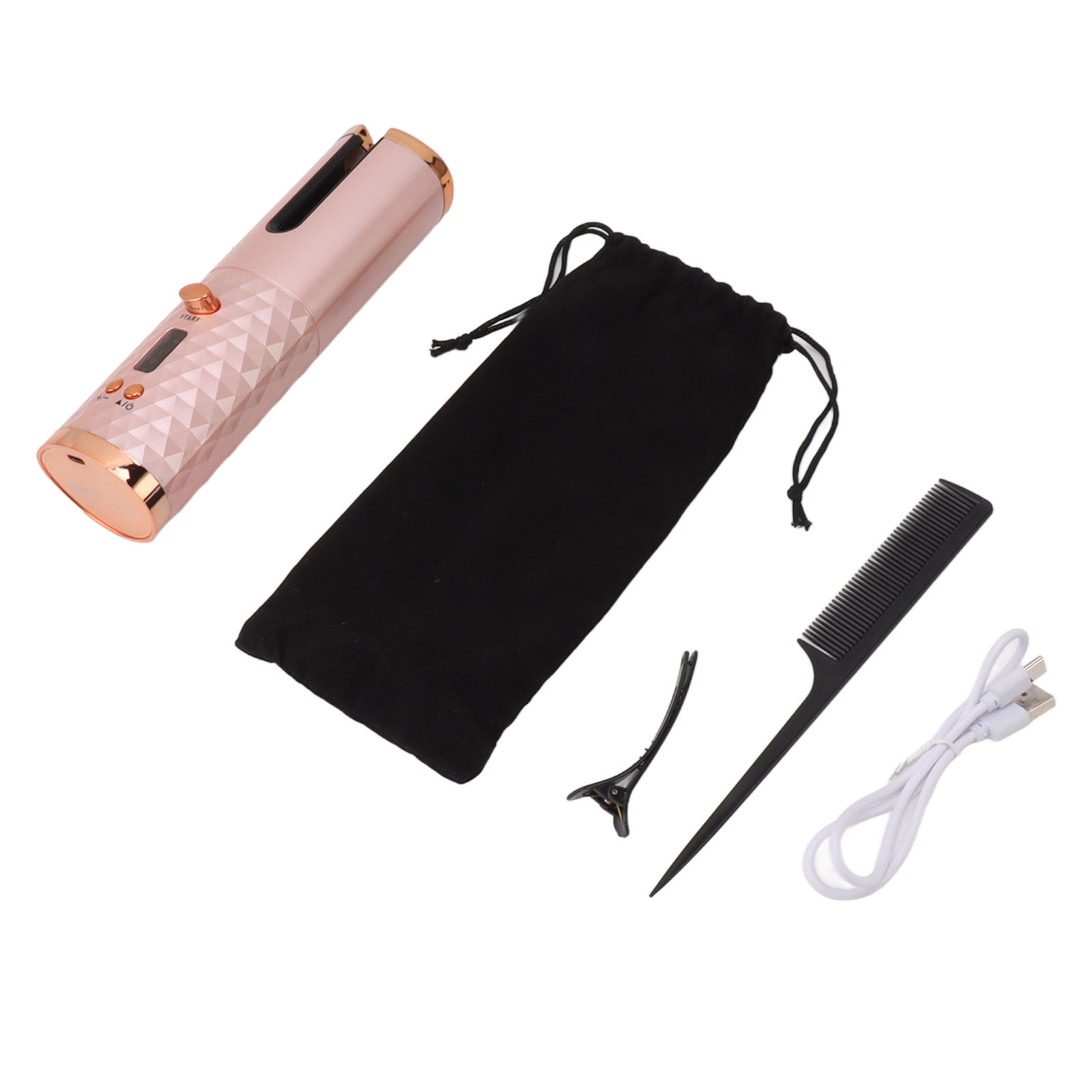 Cordless Automatic Hair Curler, Safe Rechargeable Curling Wand Adjustable Temperature 150-200 Fast Heating ABS Lightweight  for Travel for Hair Styling