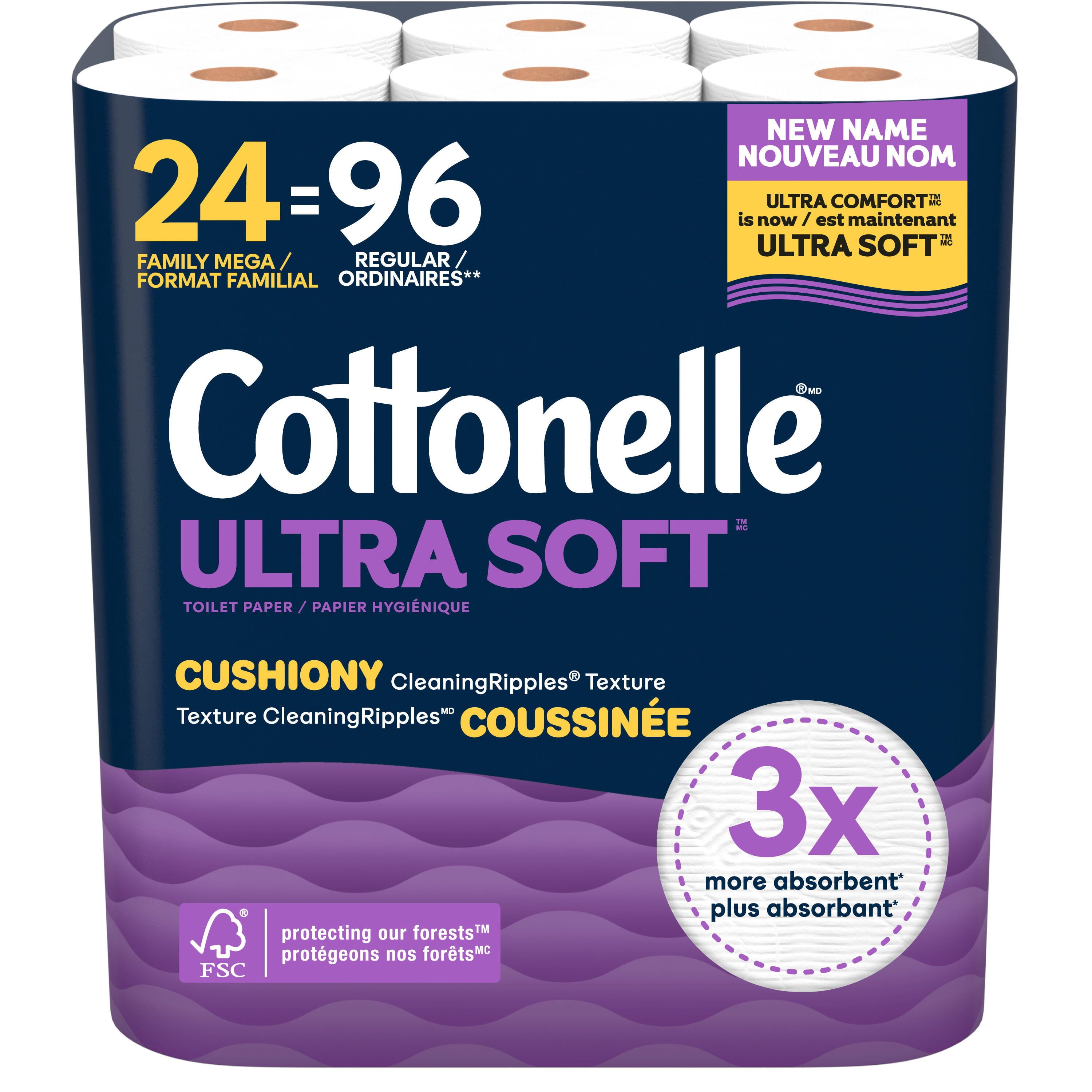 Cottonelle Ultra Soft Toilet Paper, Strong Toilet Tissue, 24 Mega Rolls