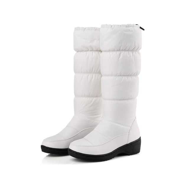 MAWCLOS Womens Mid Calf Boot Round Toe Snow Boots Warm Comfort Winter Shoes Plush Lining Cold Weather White 8.5