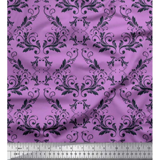 Soimoi Purple Poly Georgette Fabric Filigree Damask Printed Craft Fabric by the Yard 42 Inch Wide