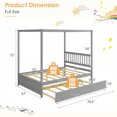 thumbnail image 3 of Gymax Full Size Canopy Bed with Trundle Wooden Platform Bed Frame Headboard Grey, 3 of 10