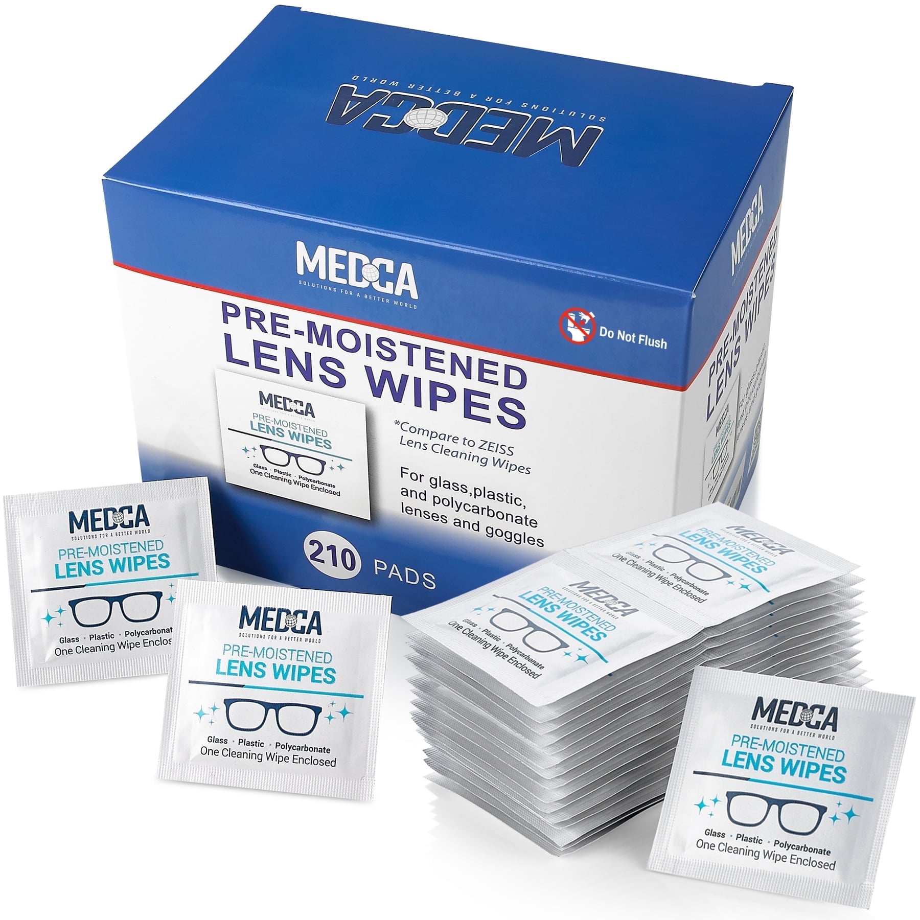 MEDca Pre-Moistened Lens Cleaning Wipes, Ammonia-Free Disposable