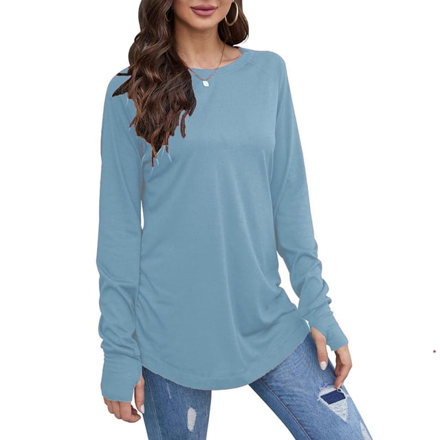 RXIRUCGD Haut Décontracté à Col Rond à Manches Longues pour Femme, Bleu, Taille : M