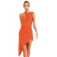 thumbnail image 1 of Aislor Robe de Danse Latine Salsa de Salle pour Femmes, Robe à Ourlet Asymétrique en Patchwork de Maille Transparente, Tenue de Danse, Orange, TG, 1 of 7