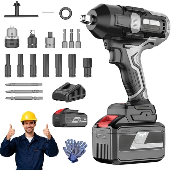 2026 Upgraded Cordless Impact Wrench, 3-Speeds Cordless Impact Gun with 4.0mah, LED Light, Variable Speed, High Torque for Car Truck Workshop Heavy-Duty Jobs (1 Battery)
