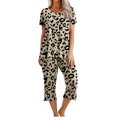 thumbnail image 1 of Mikilon Pyjama Décontracté pour Femmes, Ensemble de Sommeil Mode Imprimé à Manches Courtes, Pantalon Capri, 2 Pcs, Col Rond, Tenue de Détente Décontractée avec Poches, Ensemble 2 Pcs, Brun, P, 1 of 8
