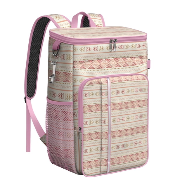 Colorful Abstract Geometric Cooler Backpack - 20L Insulated Leakproof Lunch Bag, Plaid Stripes