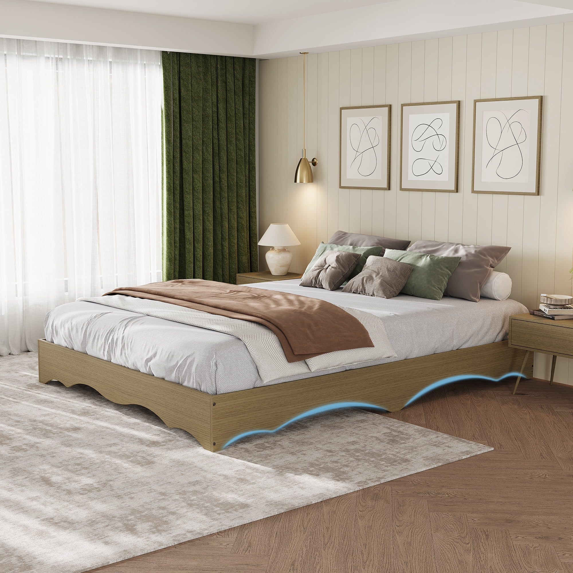 Healthy Design Frame Minimalist Wave Edge Wooden Platform Bed Frame - Full Size - Low ...