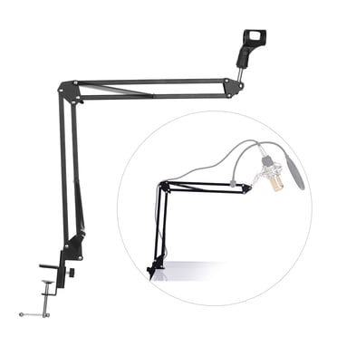 Yeacher Adjustable Microphone Stand Suspension Boom Scissor Arm Mic Bracket Metal Material with Microphone Holder for Studio Recording Live Video Broadcasting Online Singing