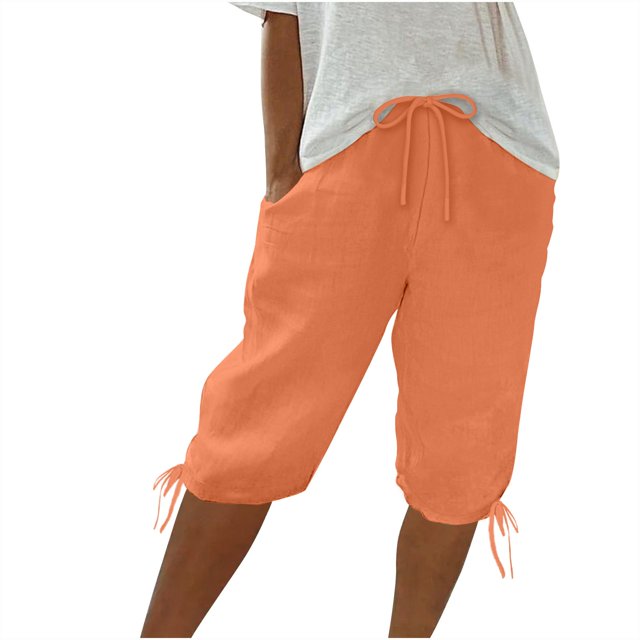 Timegard Womens Shorts Elastic High Waist Bottom Drawstring Shorts Summer Casual Solid Color Shorts