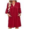 thumbnail image 2 of Fshaion Robe d'Été pour Femmes 2024 Grande Taille Décontractée Imprimée à Col en V à Manches Courtes Longue Robe Fendue avec Poche Liquidation à Moins de 10!, 2 of 9