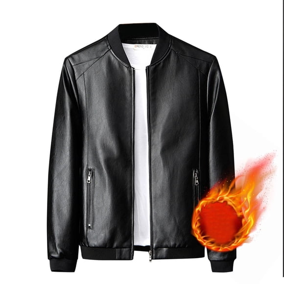 Men's Fleece Lined Leather Jacket, Quilted Windproof Winter Coat for Casual Outdoor Warmth, Long Sleeve Thermal Insulated Coat