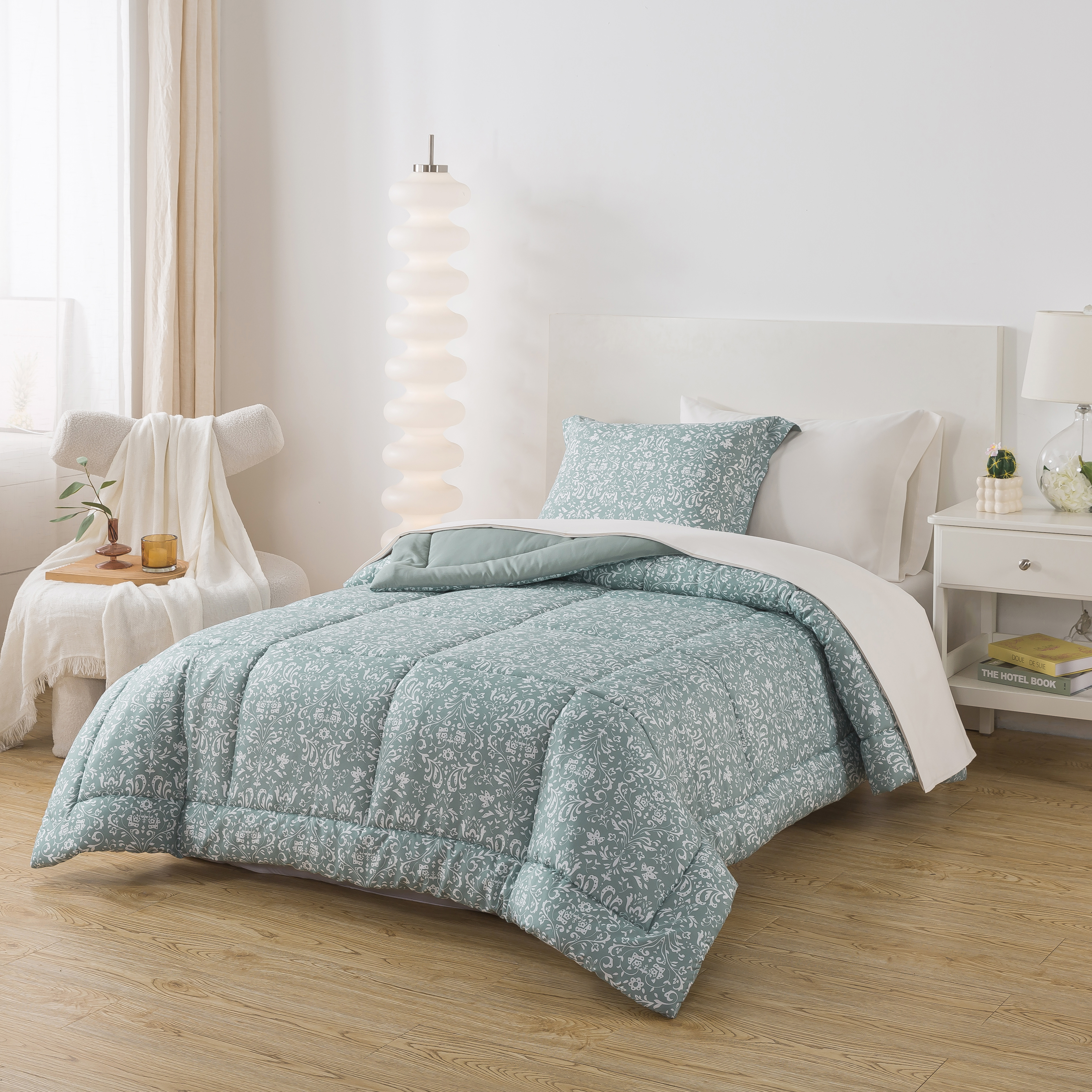 Mainstays – Ensemble de literie 7 pièces avec couette réversible et draps, double, motif Cabana Stripe