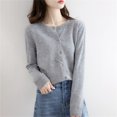thumbnail image 4 of Hontri Cardigans pour Femmes Légers Offres à Moins de 15 $, Cardigan Basique pour Femmes à Col Rond, Manches Longues, Boutonné, Gris m, 4 of 7