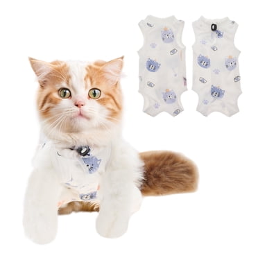 Unique Bargains Cat Recovery Suit Soft Breathable Cat Surgeries Suit Cat Onesie for Cats After Surgeries Prevents Licking Wounds M White 1Pcs
