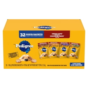 Pedigree Adult Wet Dog Food Choice Cuts in Gravy Filet Mignon, Beef Noodle & Vegetable, Grilled Chicken Flavour, Hickory Smoked Chicken Flavour Variety Pack Pouch 3.2KG