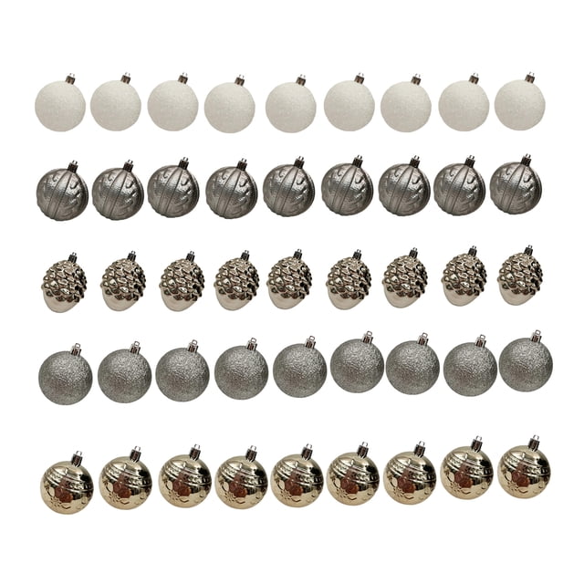 Holiday Time 45 Count Shatterproof Ornaments-Gray/Gold/Silver/White